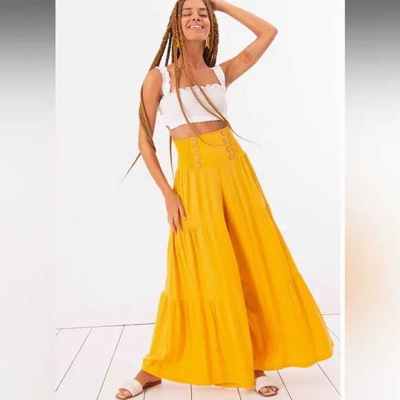 Boho Wide Leg Pants With Buttons - Picture 3 of 4